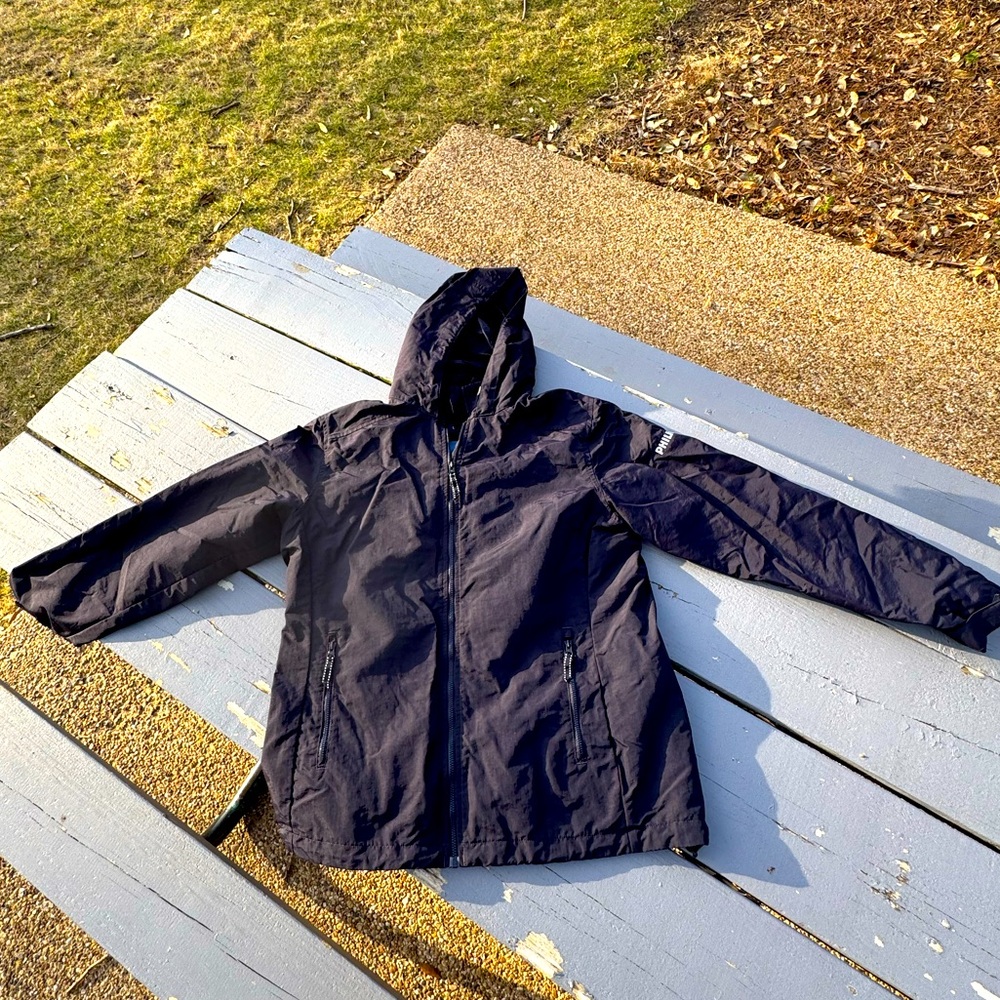 Lands' End Black Hooded Raincoat Water-Resistant - Picture 3 of 8